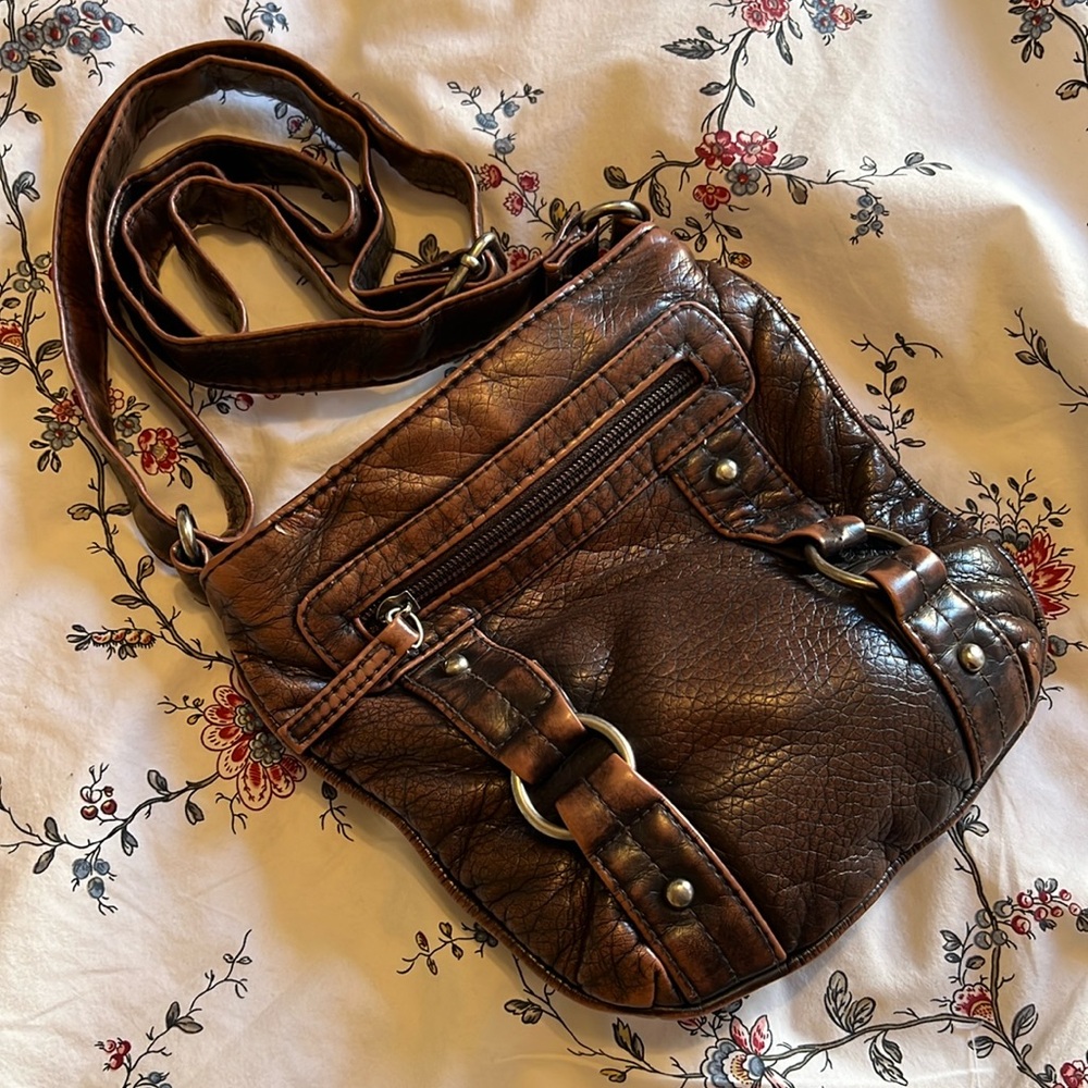 Brown Pleather Satchel Purse